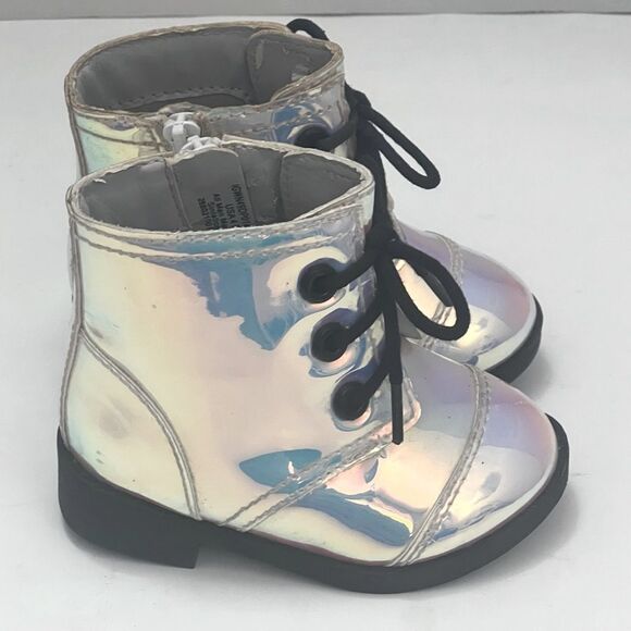 Wonder Nation Iridescent Combat Booties Toddler Sz 4 Moto Techno‎ Comfort Shoes - Picture 3 of 14